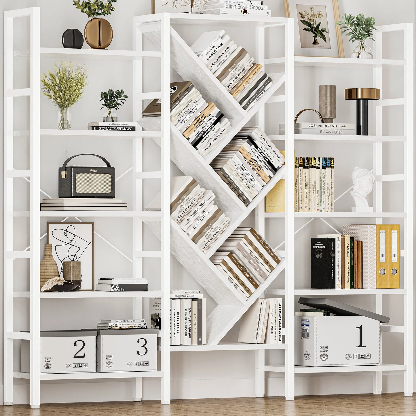 5 Tier Large Wooden Bookcase with 17 Open Display Shelves