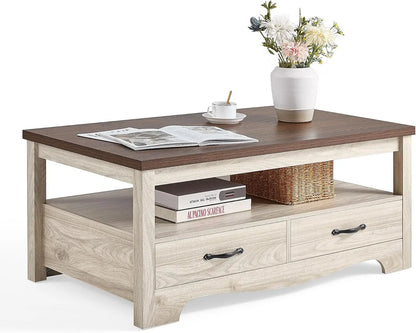 Farmhouse Coffee Table with Storage, Drawers