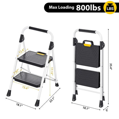 2 Step Sturdy Steel Step Stool, Anti-Slip Pedals,