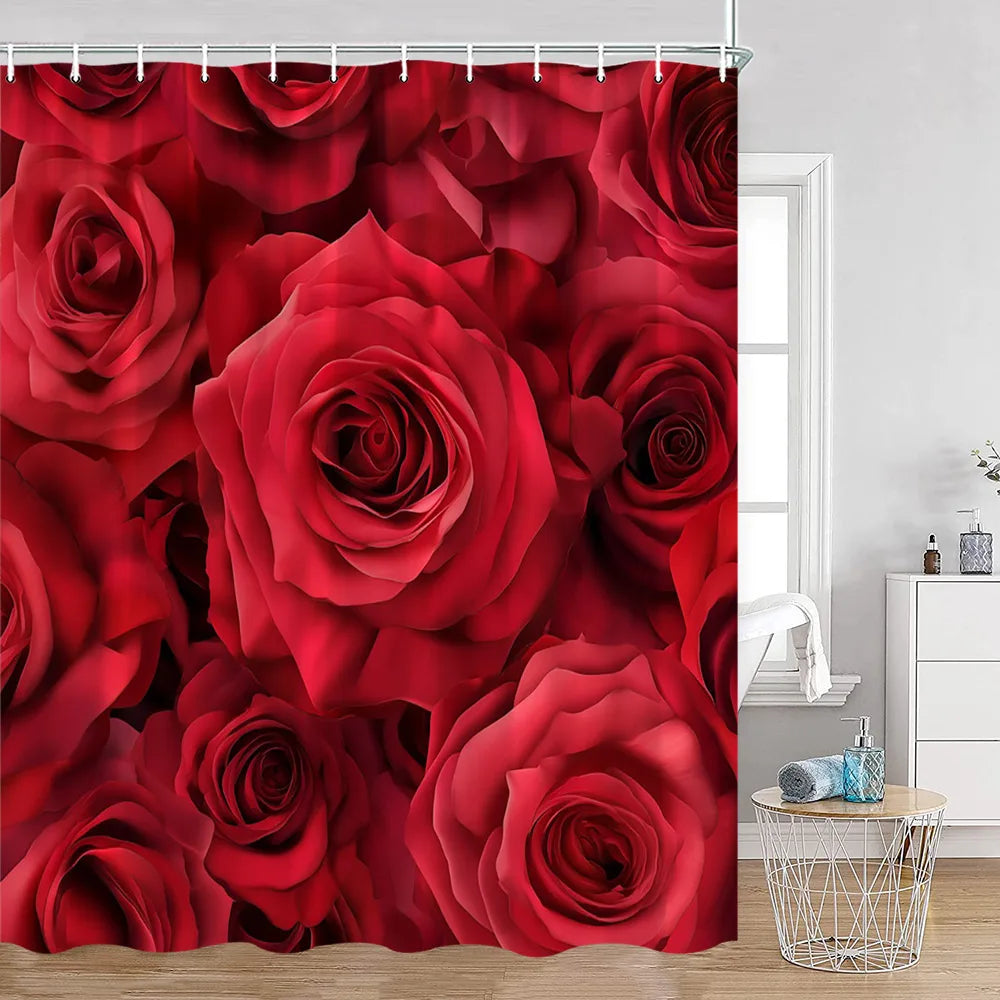 Red Roses Floral Shower Curtain, Romantic Flower