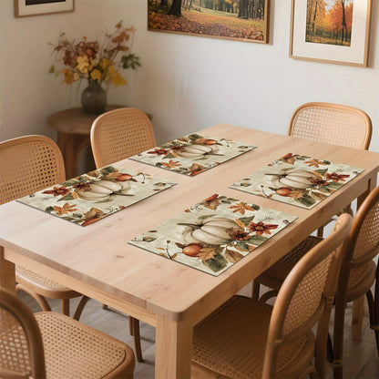 Fall Thanksgiving 4/ 6pcs Vintage Pumpkin Flowers Leaves Placemats 12"x18"