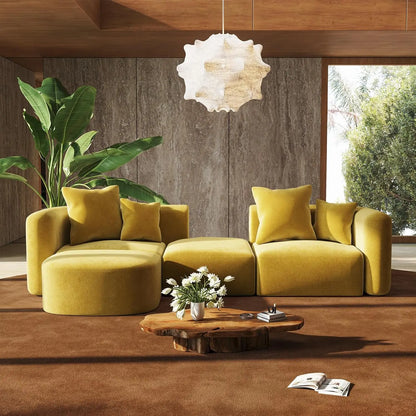 116" Luxury Sectional Modern Curved Back Couches w/Ottoman,