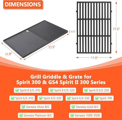 Reversible Cast Iron Grill Griddle & Grate Set for 300 Series Grills