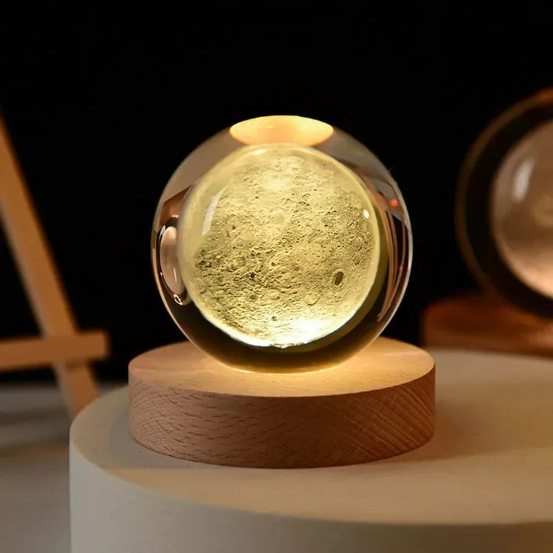 6cm 3D Crystal Ball Decoration 2026 Astronomy Solar System Planets Moon Astronaut LED Balls