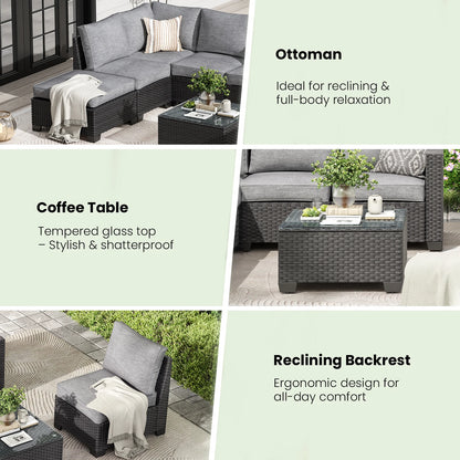 Patio Sectional Sofa Set w/Ottoman, Water/Oil/Stain-Resistant Fabric