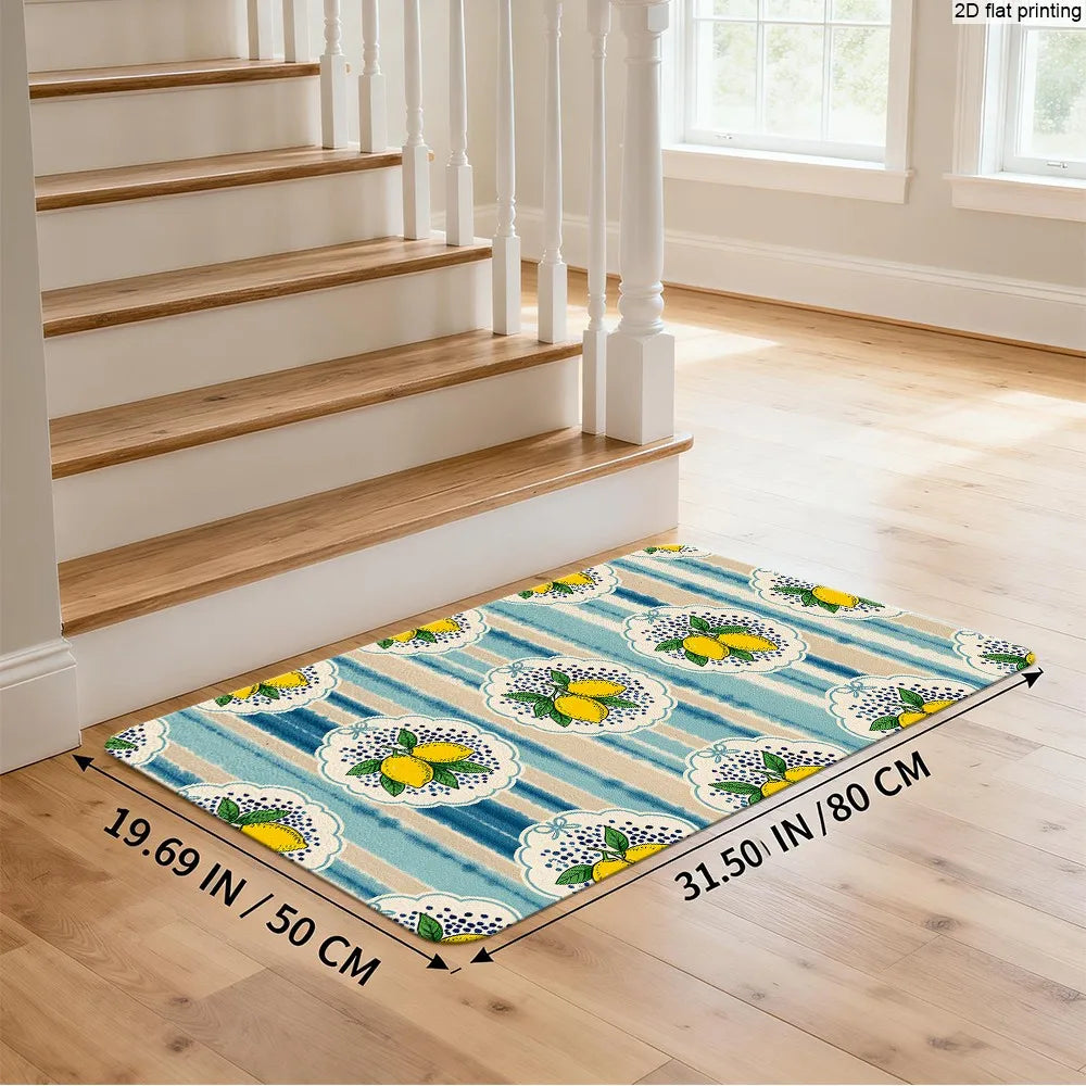 Fresh Lemon Stripe Print, Non-Slip and Water-Absorbent Foot Mat