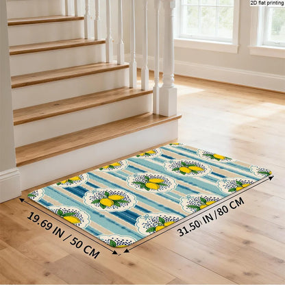 Fresh Lemon Stripe Print, Non-Slip and Water-Absorbent Foot Mat