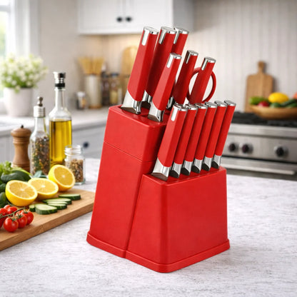 13Pcs Professional Kitchen Knife Block Set with 6 Steak Knives