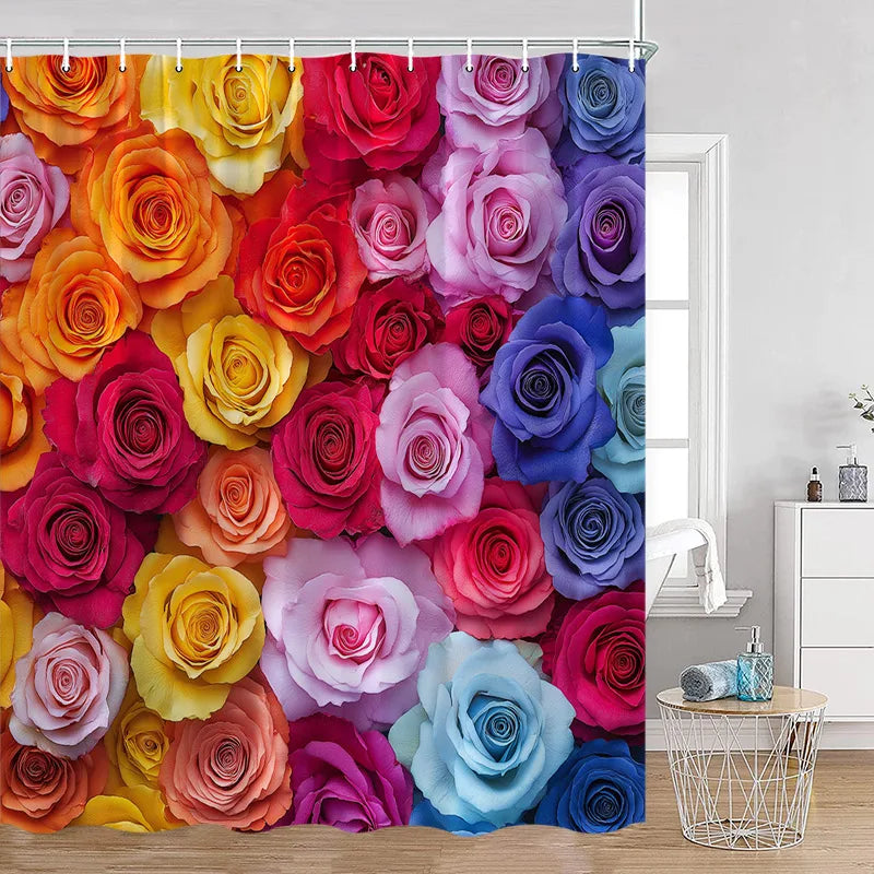 Red Roses Floral Shower Curtain, Romantic Flower