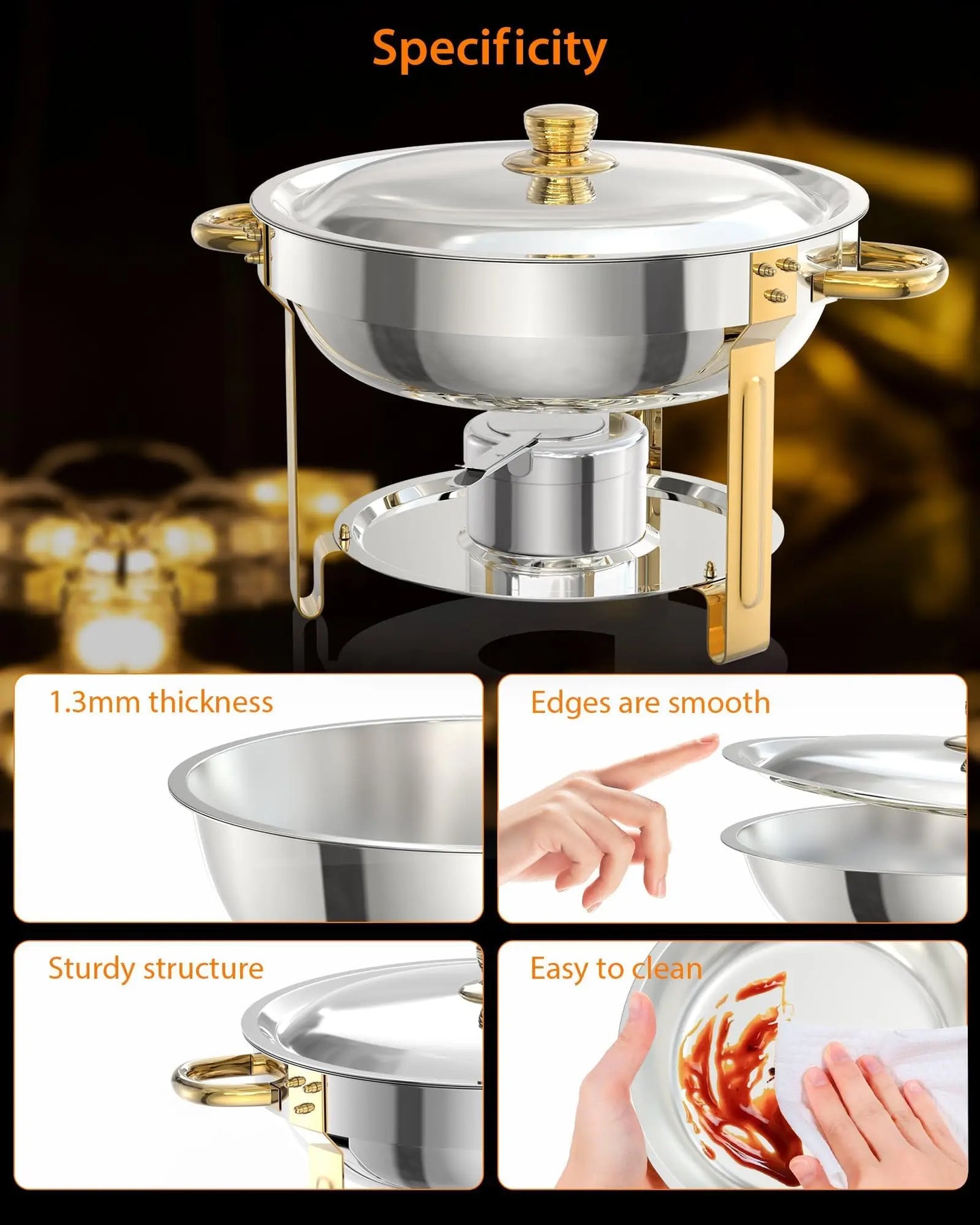 2/4/6pk 5qt Round Stainless-Steel Chafing Dish Set w/Lid