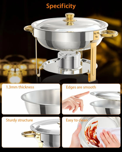 2/4/6pk 5qt Round Stainless-Steel Chafing Dish Set w/Lid
