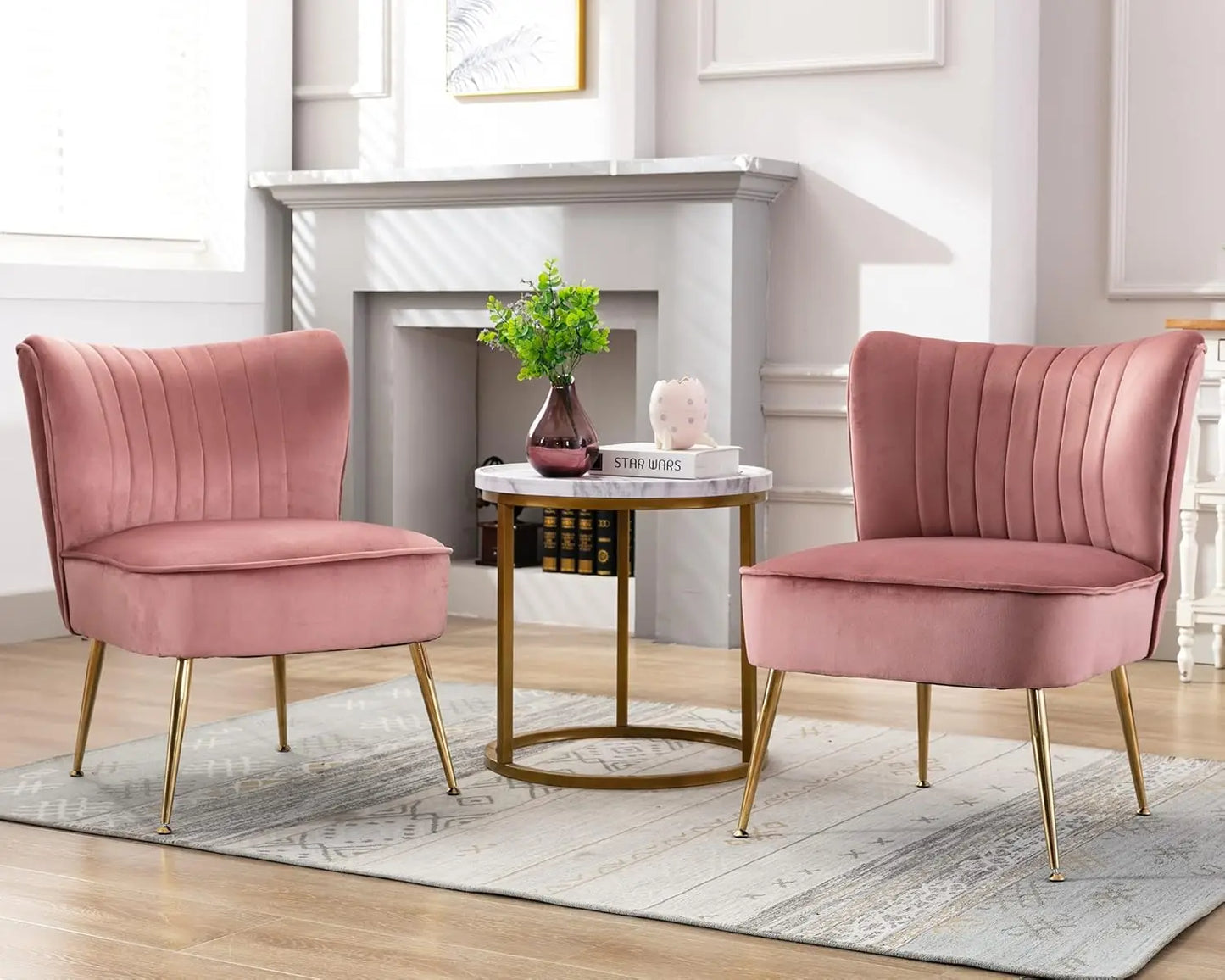 Set (2) Comfy Mid Century Velvet Accent Chair, Armless