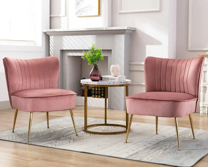 Set (2) Comfy Mid Century Velvet Accent Chair, Armless