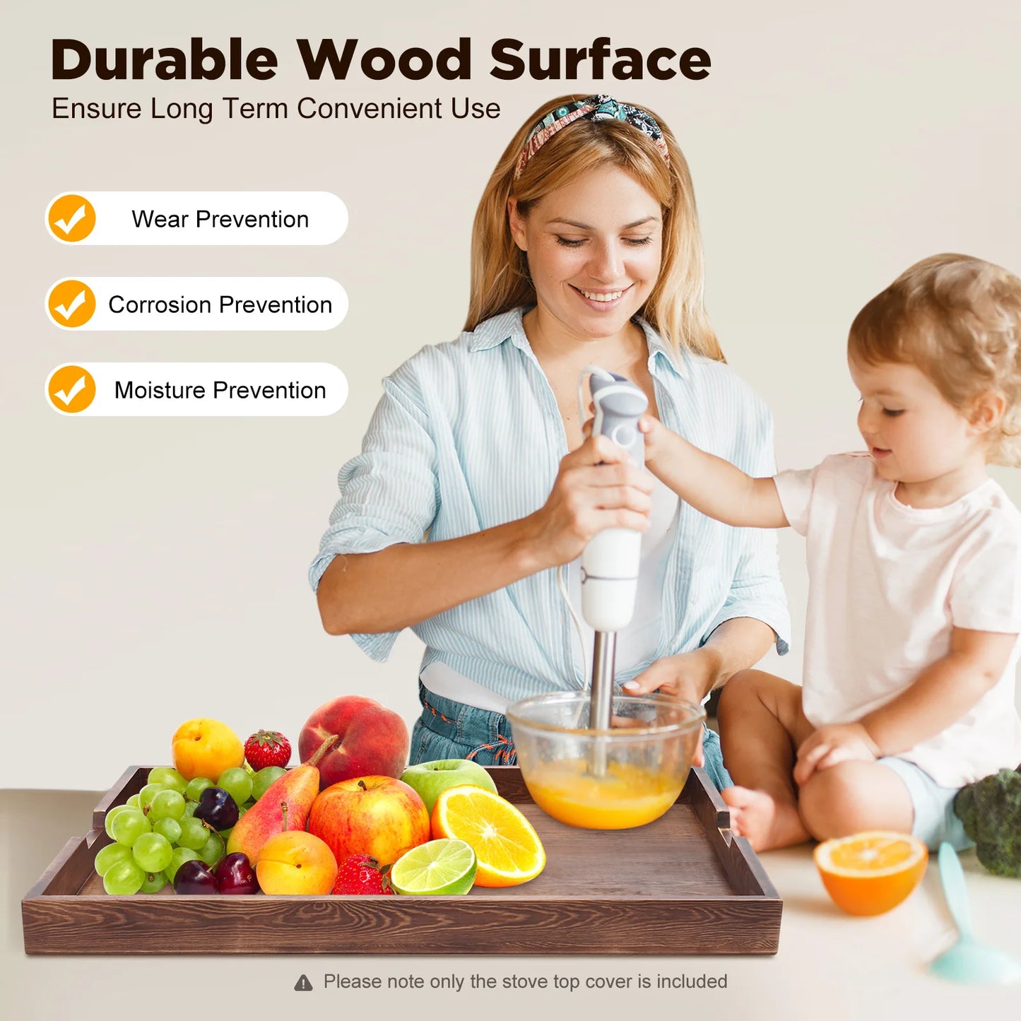 Noodle Board Stove Covers w/Built-In Handles, Durable, Thick