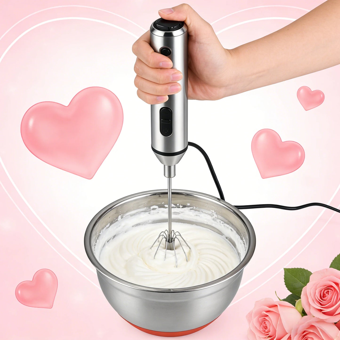 Mini Whisker, One Press Handheld Milk Frothier & Egg Beater