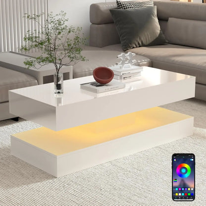 Double-Layer Stylish Coffee Table w/LED Lights