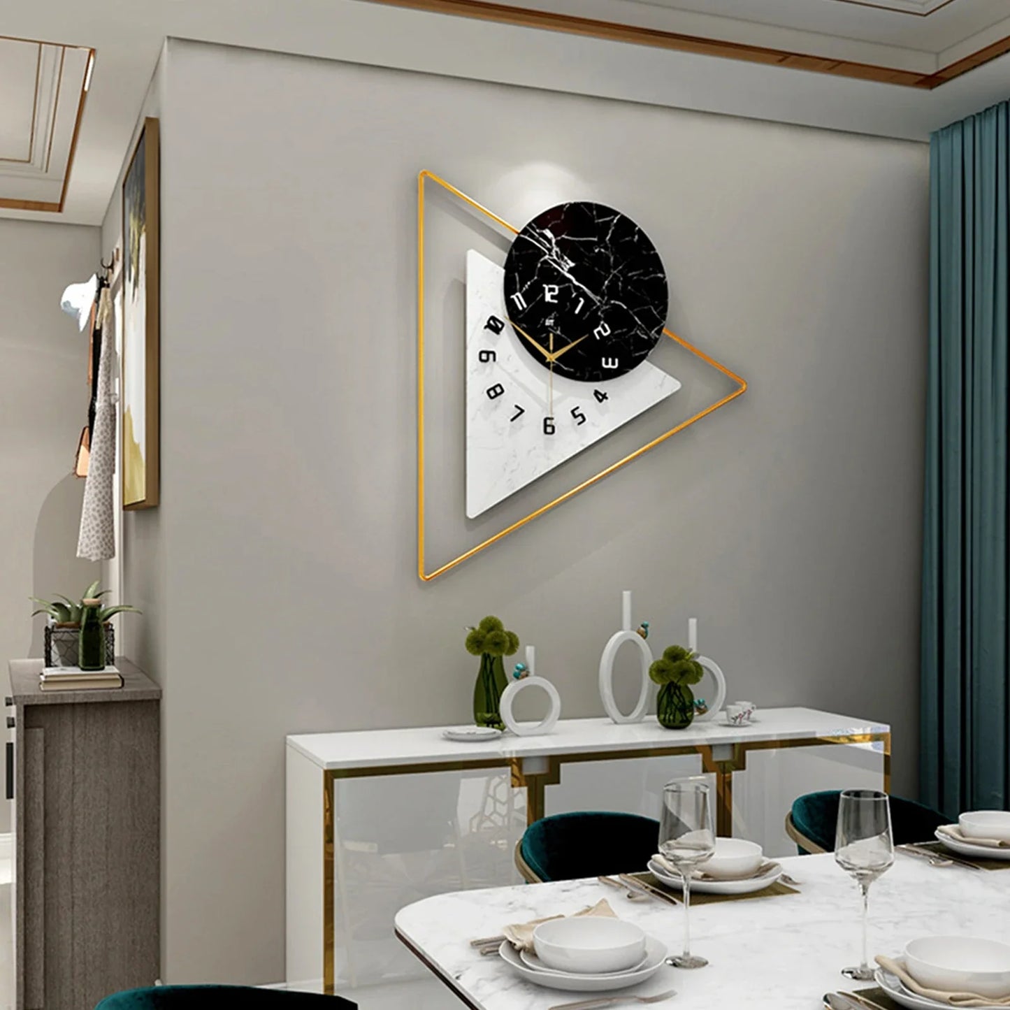Geometric Wall Mounted Quartz Silent Clock with Nordic Minimalist
