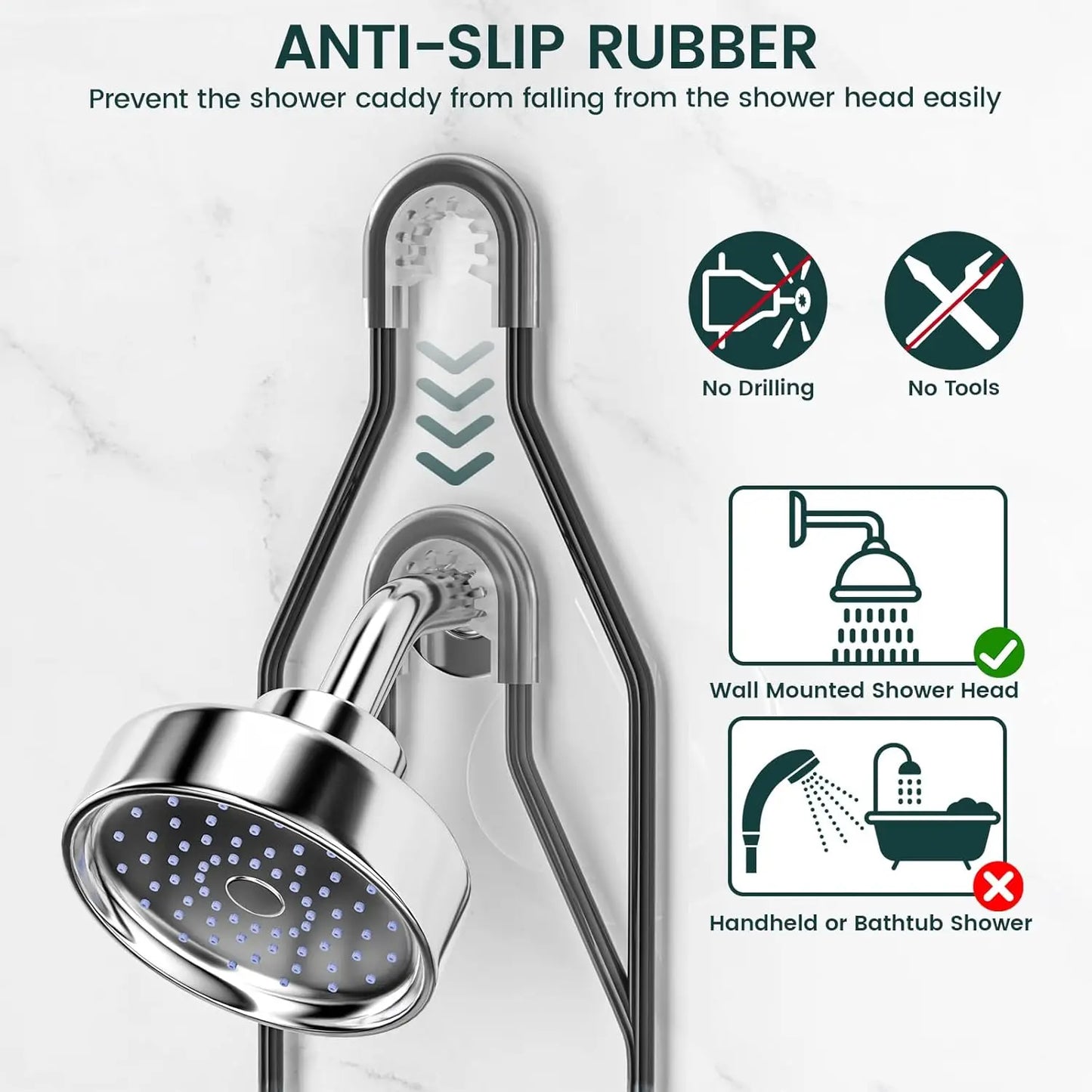Large Rustproof Hanging Shower Caddy w/Hooks,