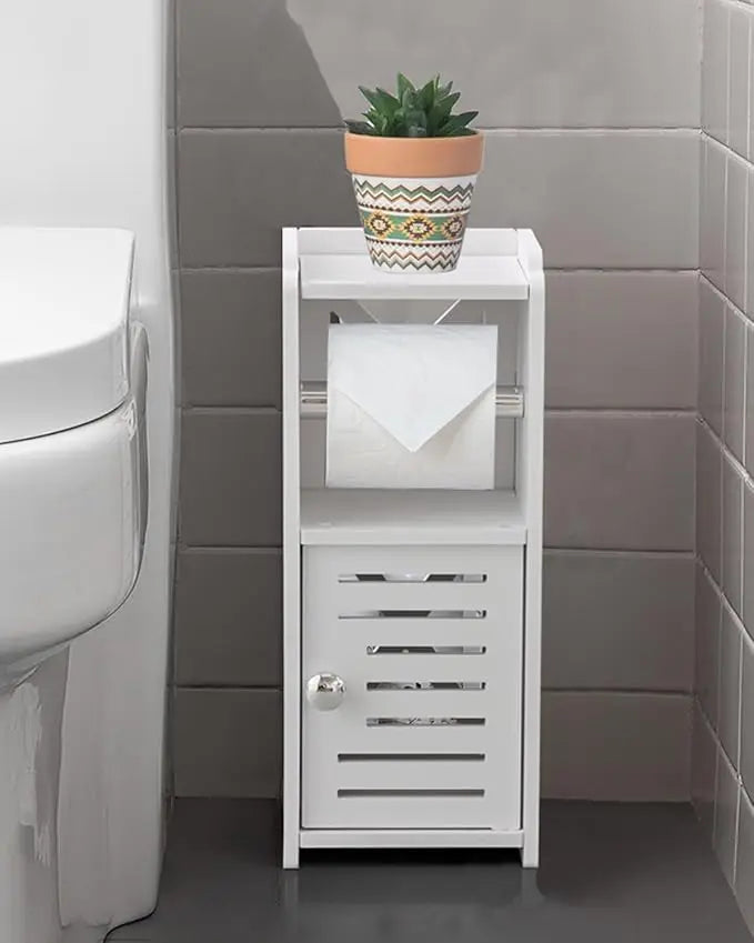 Toilet Paper Holder Stand, Free Standing PVC Bathroom Cabinet