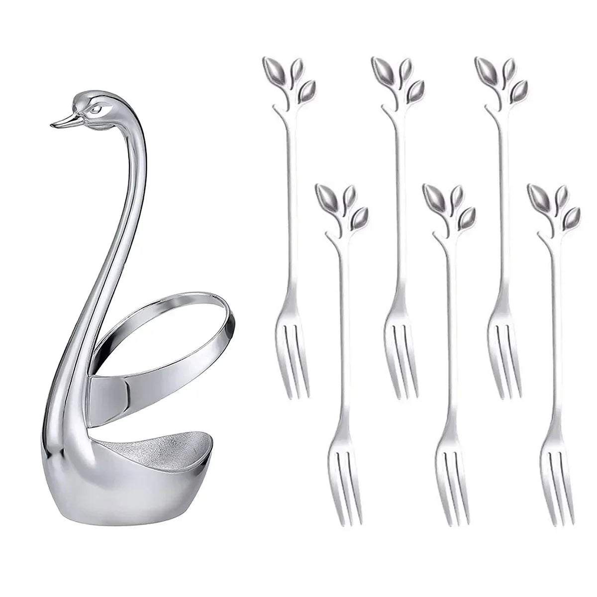 Elegant Swan Tableware Holder, Stainless Steel Spoon and Fork Base