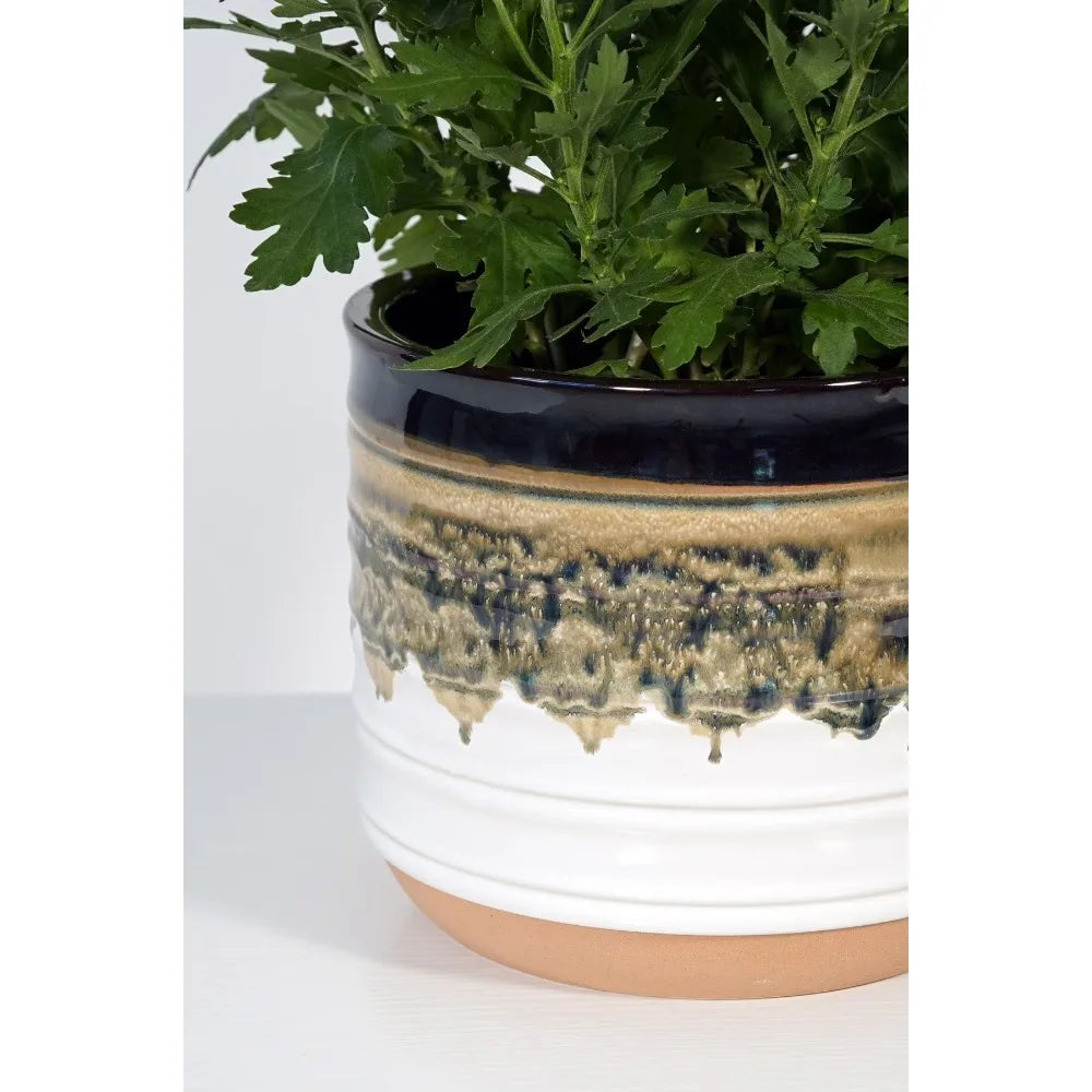 Round Black Ceramic Plant Pot for Indoor Outdoor Plants