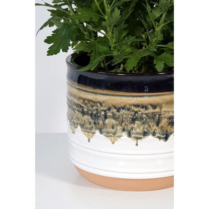 Round Black Ceramic Plant Pot for Indoor Outdoor Plants