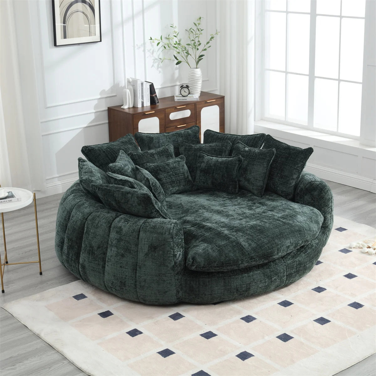 81.1" Oversized Round Chaise Lounge Chair with 14 Pillows, Modern Chenille