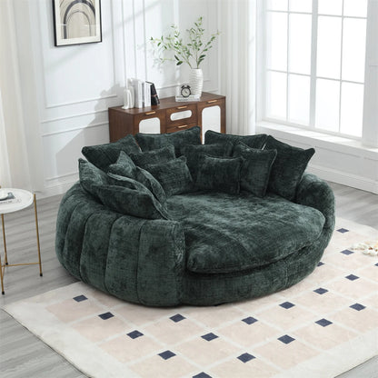 81.1" Oversized Round Chaise Lounge Chair with 14 Pillows, Modern Chenille