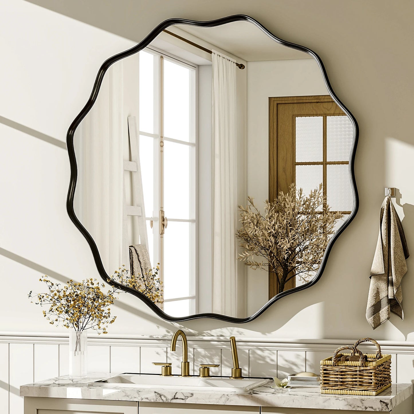 Decorative Round Wall Mirror with Deep Frame