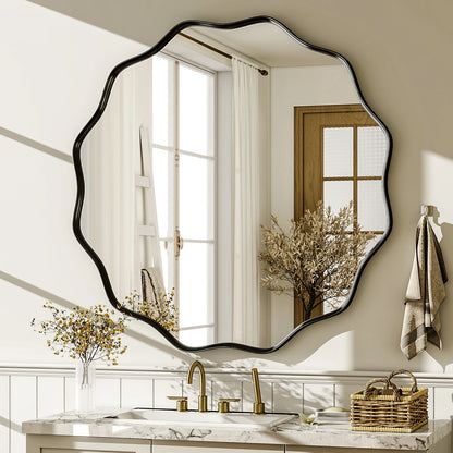 Decorative Round Wall Mirror with Deep Frame