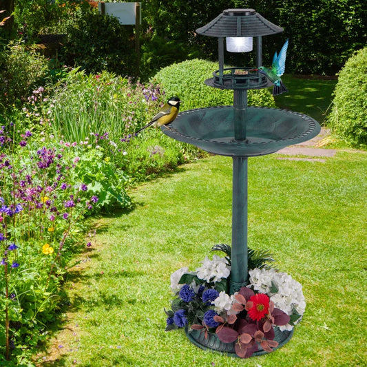 New Pedestal Bird Bath with Solar Light with Bird Feeder and Flower Planter