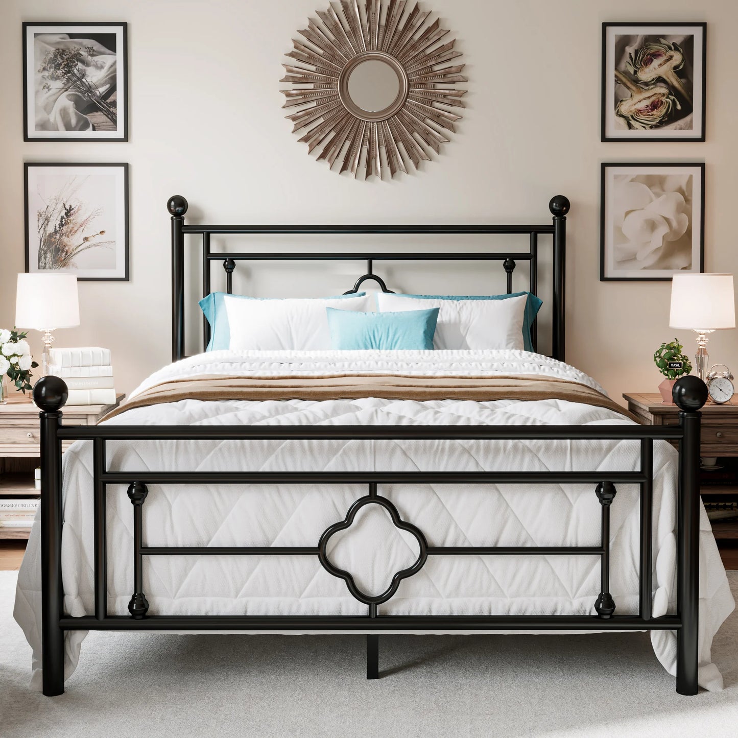 Wrought Iron Headboard and Footboard Metal Platform Bed Frame