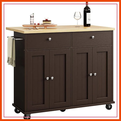 Rolling Kitchen Island Cart w/ Storage, Drop Leaf