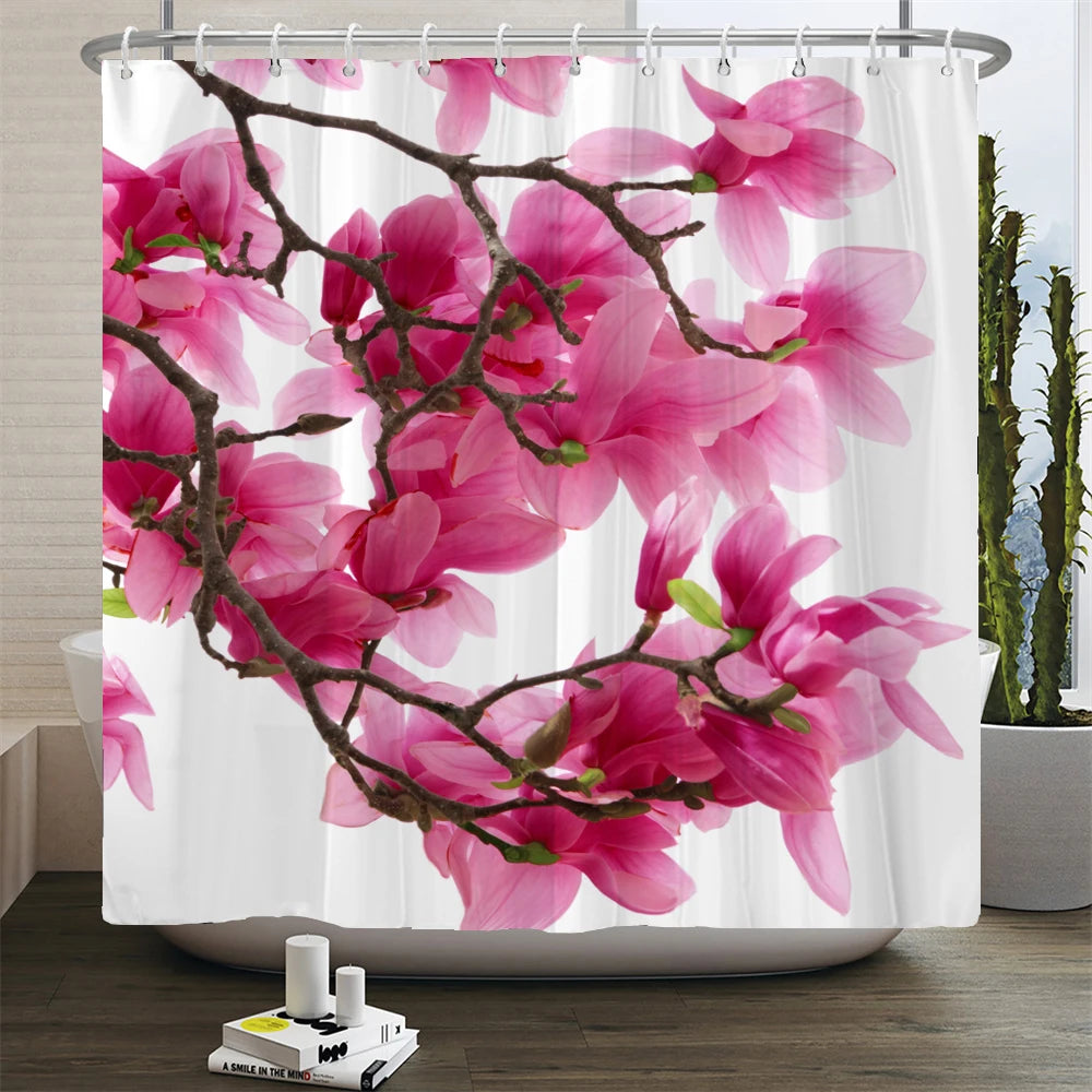 Waterproof Polyester Fabric Bathroom Curtain w/12 Hooks