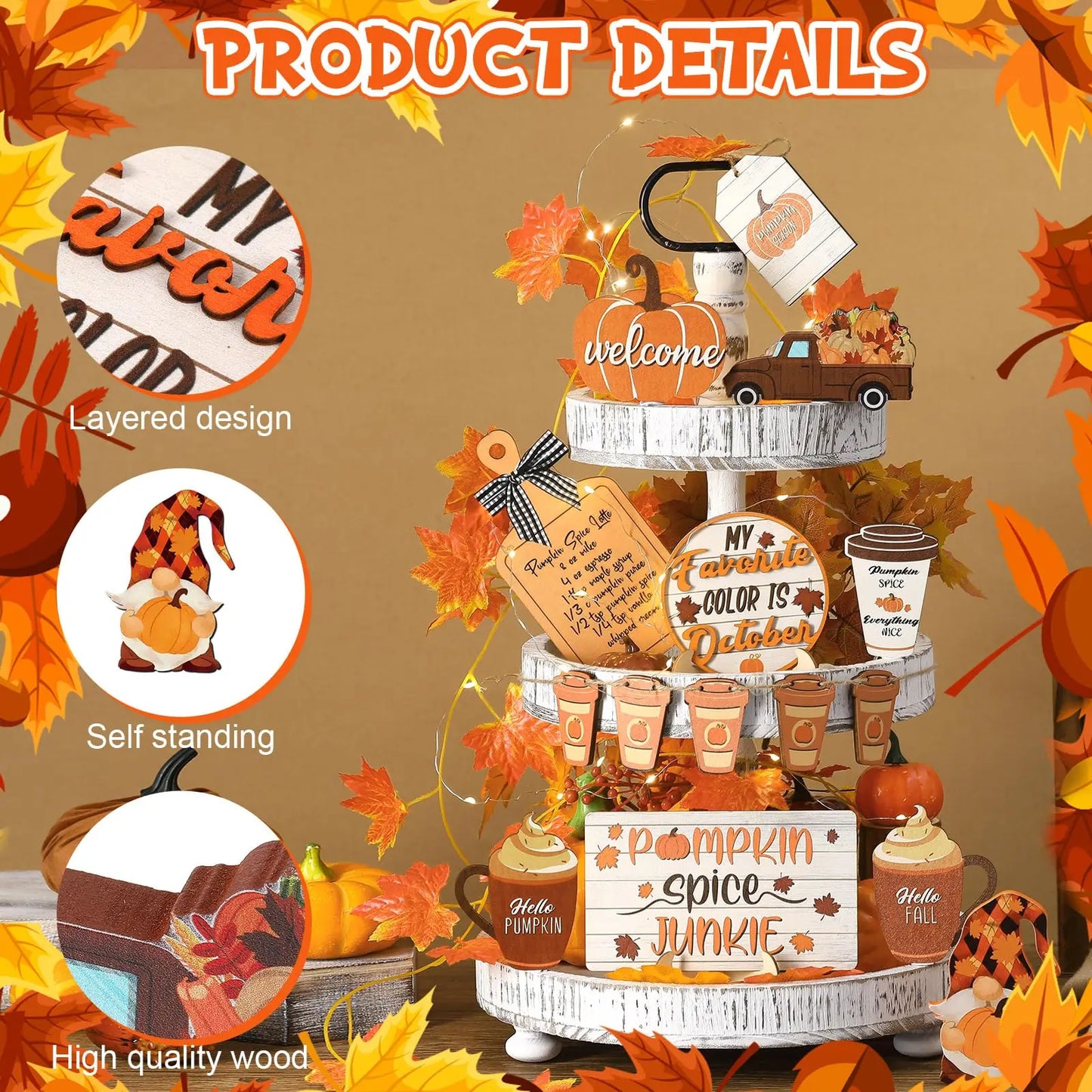 15pc Fall Tiered Tray Decor Set