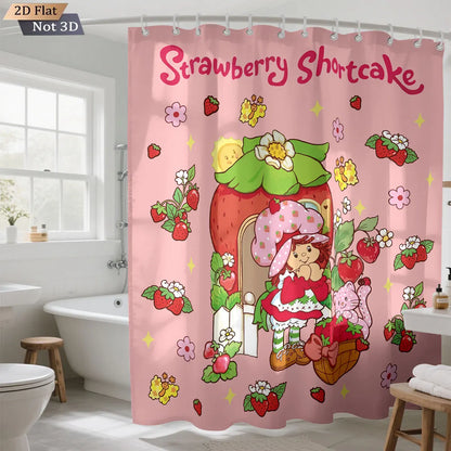 Pink Cake Girl Printed Waterproof Shower Curtain w/12 Hooks