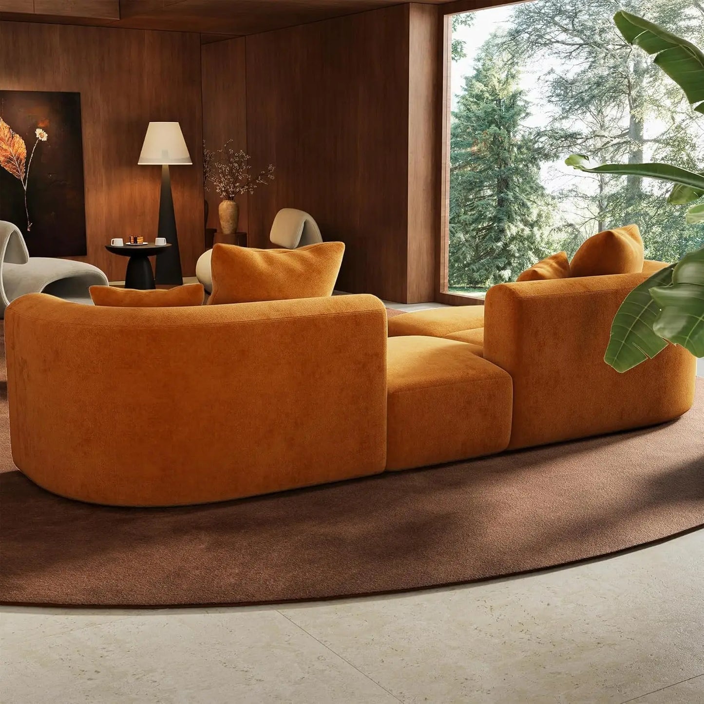 116" Luxury Sectional Modern Curved Back Couches w/Ottoman,
