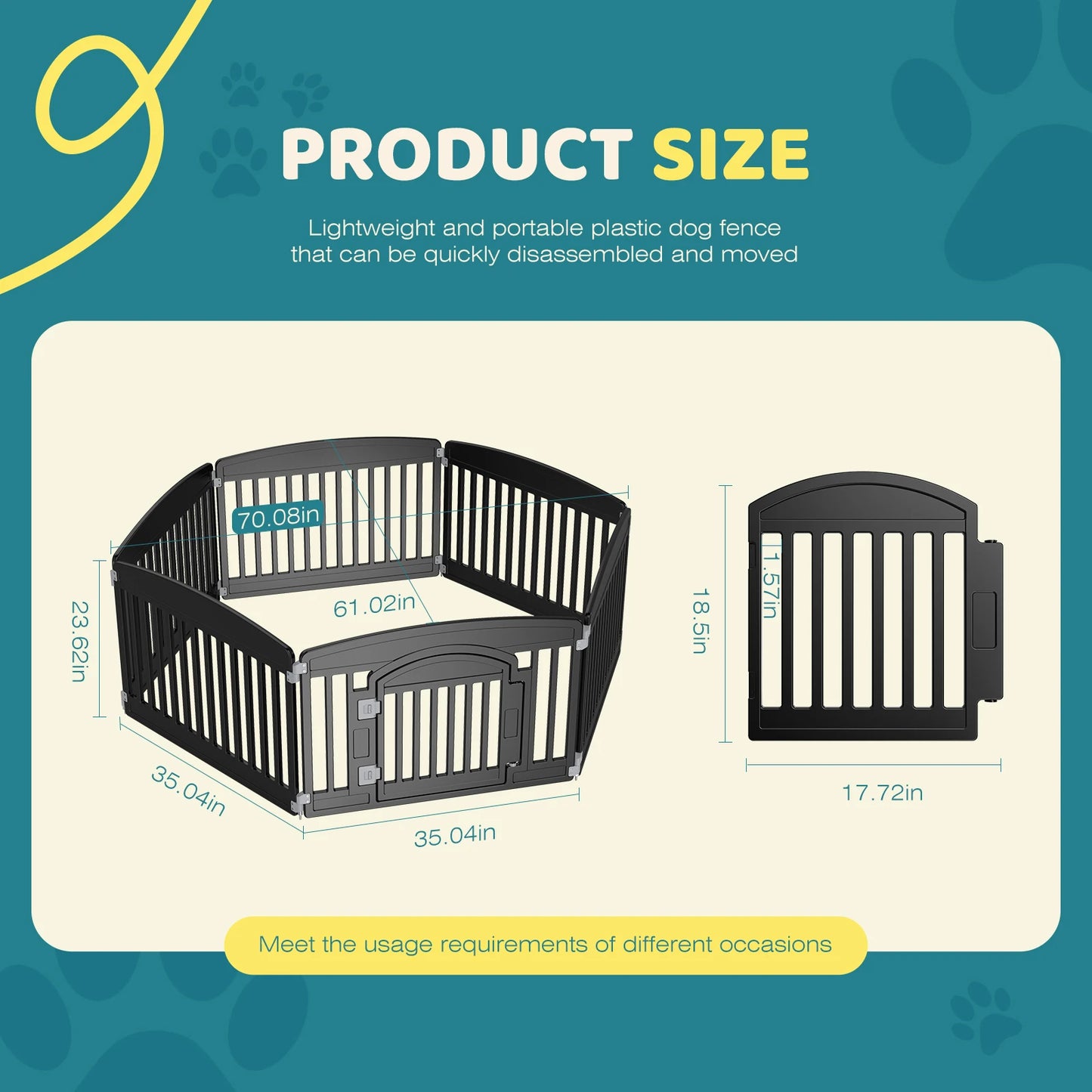 Portable 6 Panel 24" Expandable Durable Pet Fence Indoor/Outdoor