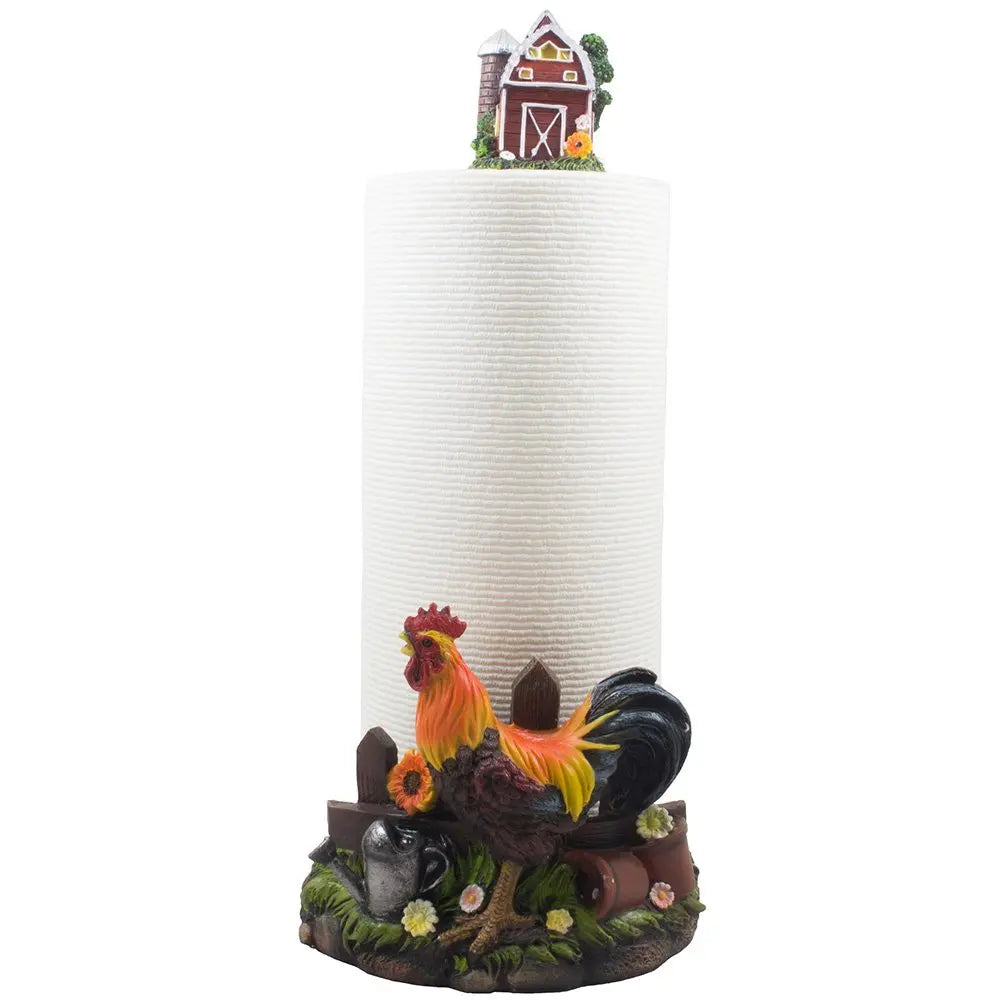Farmhouse-Style Rooster and Mini Barn Paper Towel Dispenser
