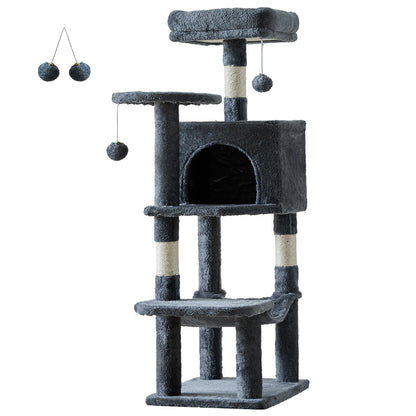 44" Stable Multi-Cat Climbing Tower, Scratching Posts, Beds