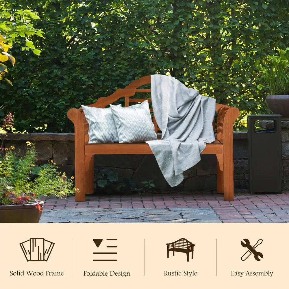 Patio Eucalyptus Wood Bench, Crown Like High Backrest,