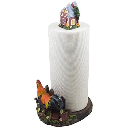 Farmhouse-Style Rooster and Mini Barn Paper Towel Dispenser