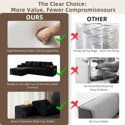 109" Boneless, Deep Modular Sectional Sofa w/Oversized Chaise,