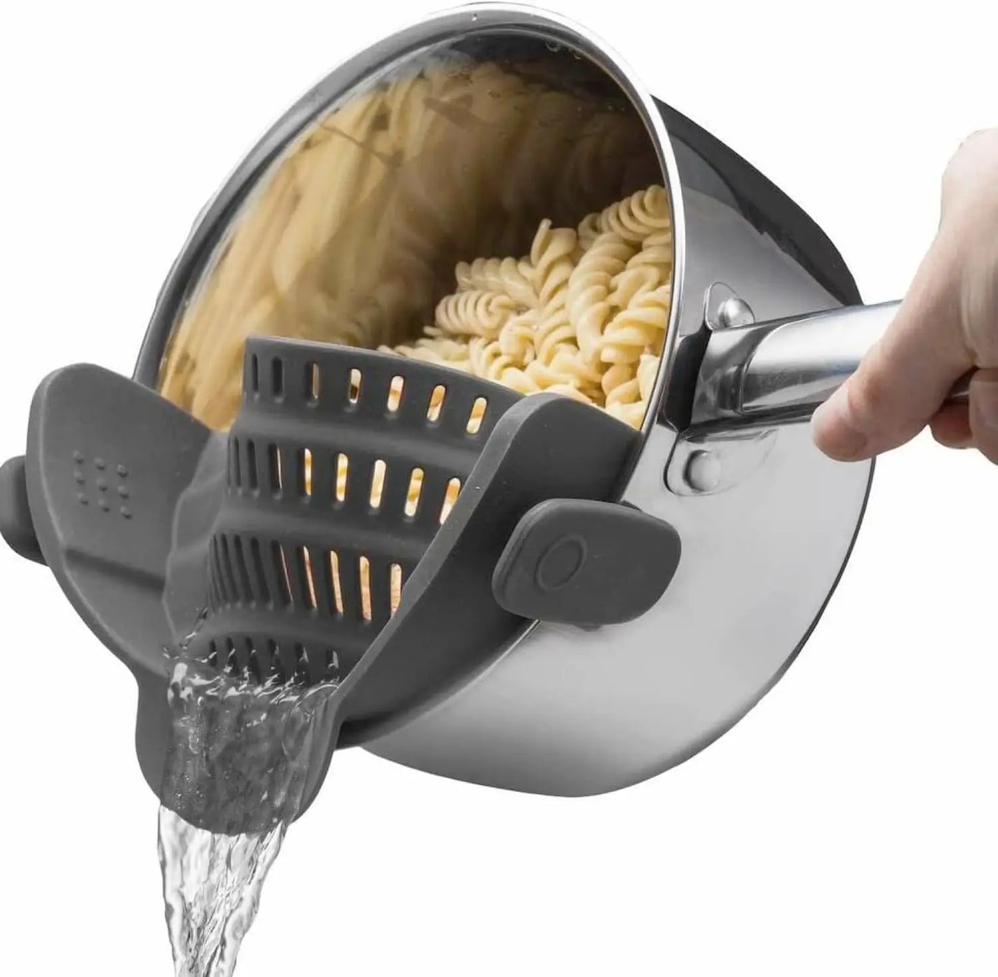 Snap N' Strain, Silicone Pasta Strainer Clip-On for Pots and Pans - Heat Resistant Colander