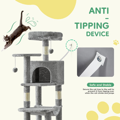 44" Stable Multi-Cat Climbing Tower, Scratching Posts, Beds