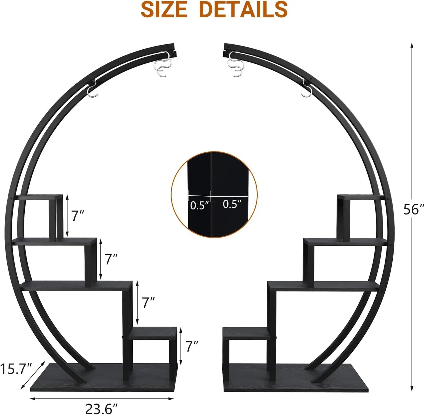 2pc 5-Tier Indoor Half-Moon Metal Plant Stand
