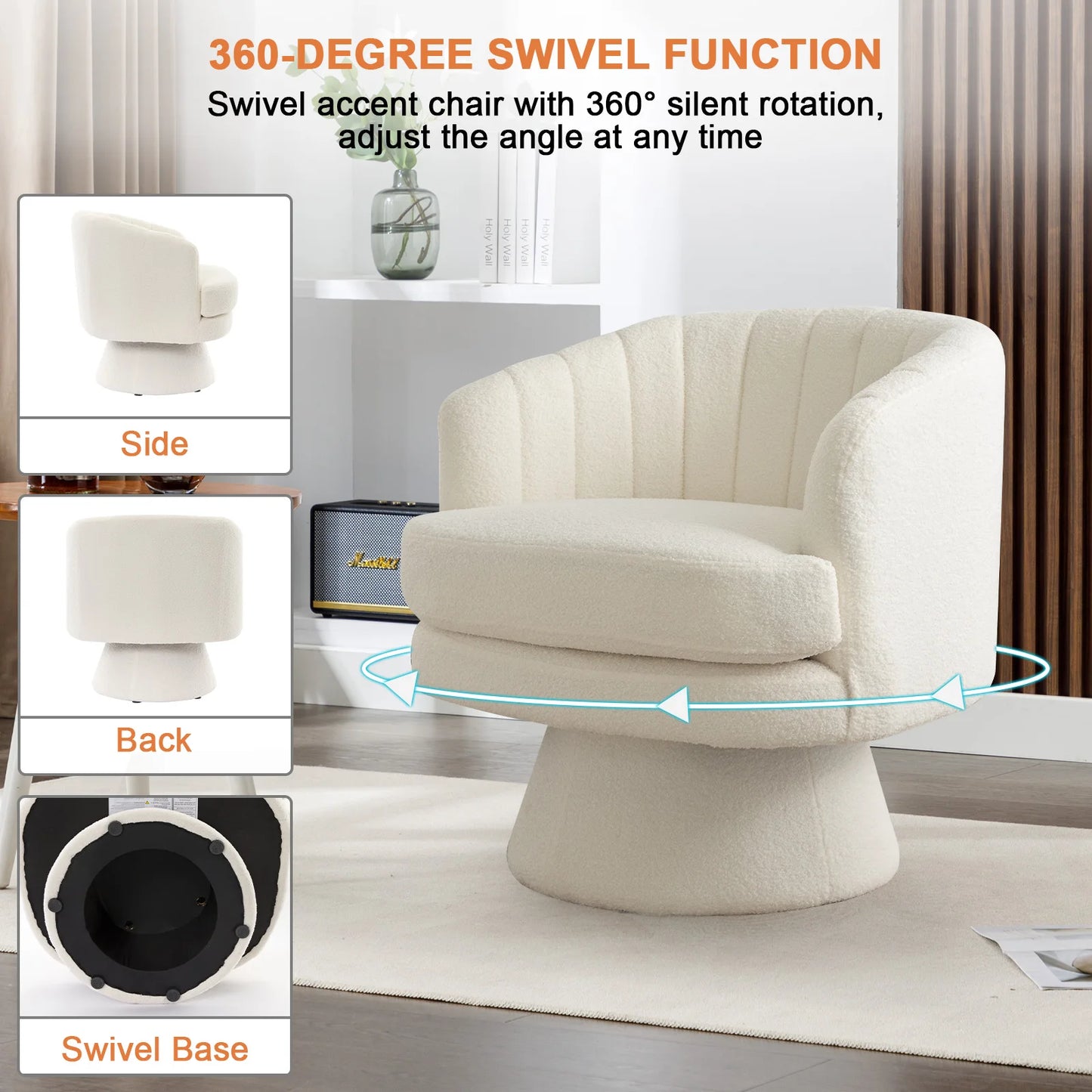Modern 360 Degree Swivel Barrel Chair w/Curve Back