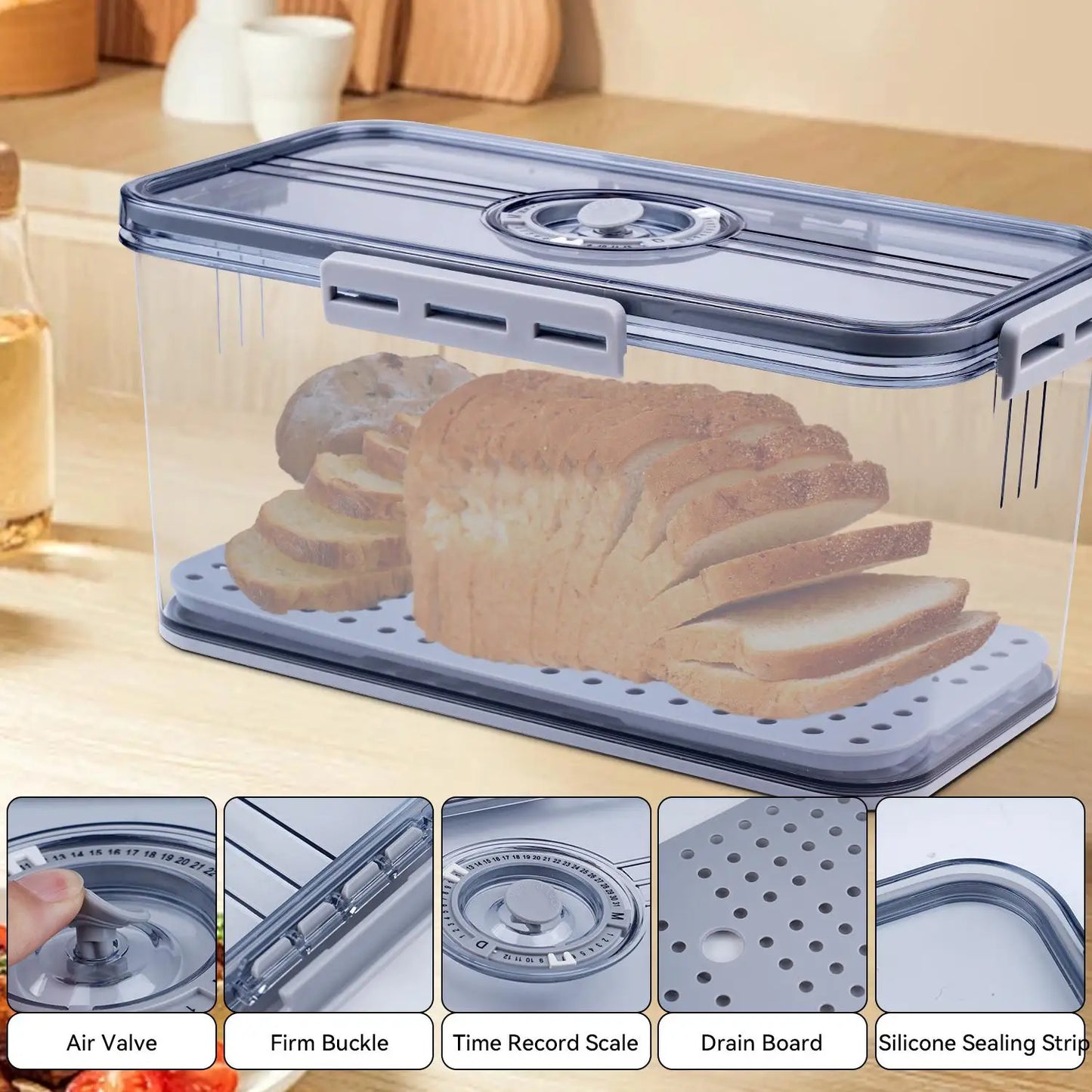 7.45L Airtight Bread Box with Lid, Countertop Food Storage