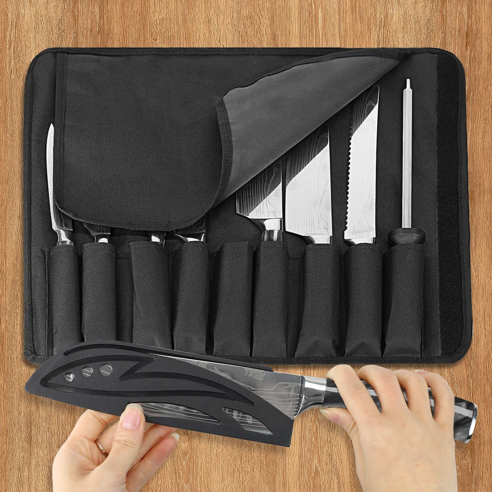 8PCS Portable Knife Set, Carbon Stainless Steel Knife, Sharpener