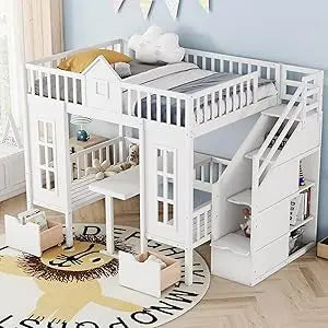 Playhouse Design Twin Size Loft Bed w/Built-in Storage